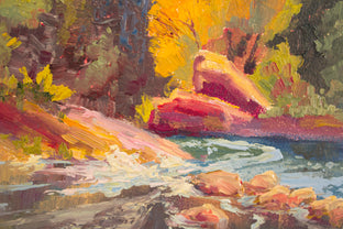 Golden Trees Downstream by Karen E Lewis |   Closeup View of Artwork 