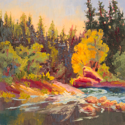 Golden Trees Downstream by Karen E Lewis | Artwork Main Image