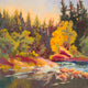Original art for sale at UGallery.com | Golden Trees Downstream by Karen E Lewis | $475 | oil painting | 12' h x 12' w | thumbnail 1