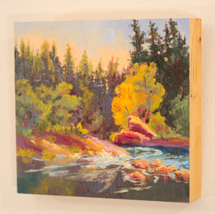 Golden Trees Downstream by Karen E Lewis |  Side View of Artwork 