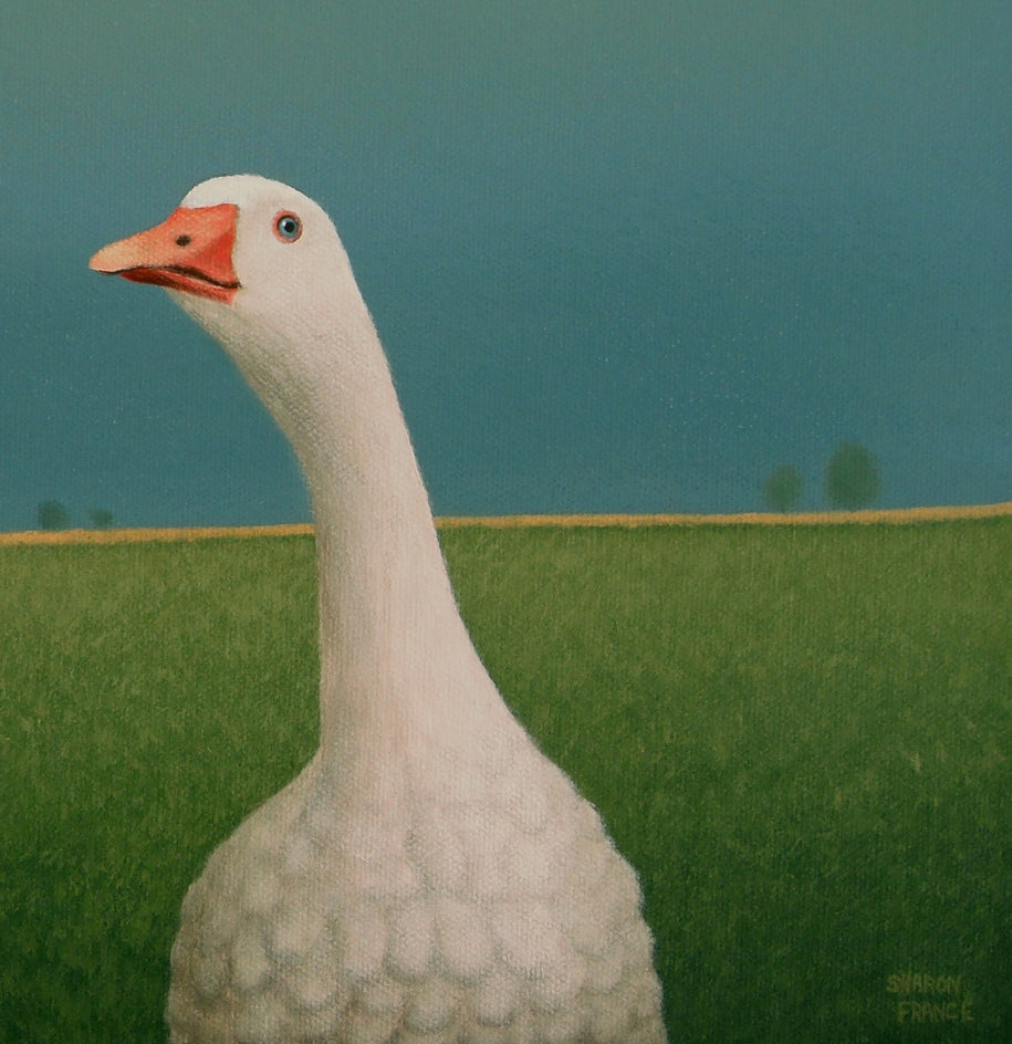 Shed Beyond the White Goose by Sharon France |  Closeup View of Artwork 