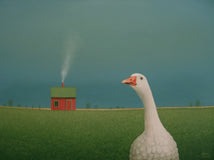 Original art for sale at UGallery.com | Shed Beyond the White Goose by Sharon France | $980 | acrylic painting | 12' h x 16' w | thumbnail 1