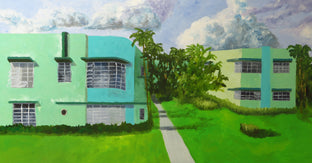 Original art for sale at UGallery.com | Green Apartments by Mitchell Freifeld | $1,175 | oil painting | 21' h x 40' w | photo 1
