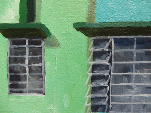 Original art for sale at UGallery.com | Green Apartments by Mitchell Freifeld | $1,175 | oil painting | 21' h x 40' w | photo 4