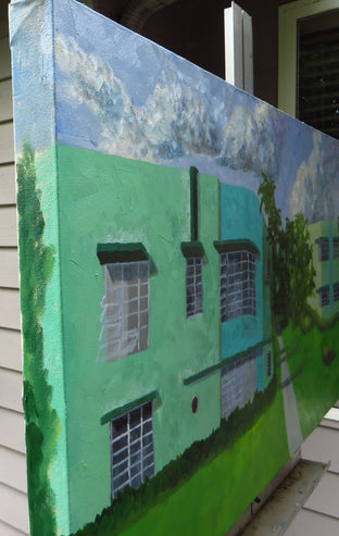 Original art for sale at UGallery.com | Green Apartments by Mitchell Freifeld | $1,175 | oil painting | 21' h x 40' w | photo 2