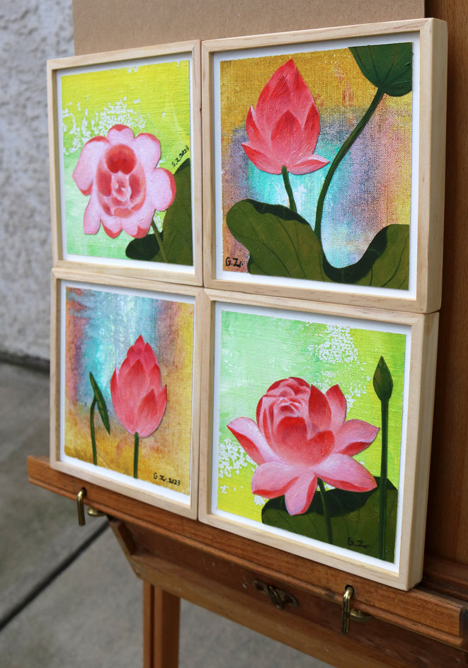 Four Lotus by Guigen Zha |  Side View of Artwork 