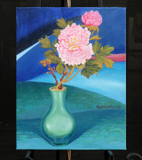 Night Peonies by Guigen Zha |  Context View of Artwork 