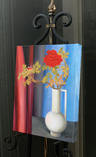 Red Peonies by Guigen Zha |  Side View of Artwork 