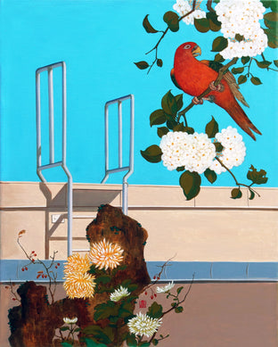 Original art for sale at UGallery.com | Flower and Bird II by Guigen Zha | $1,525 | oil painting | 30' h x 24' w | photo 1