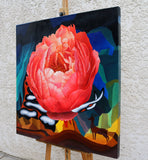 Original art for sale at UGallery.com | One Blossom One World. Peony & Deer III by Guigen Zha | $2,500 | oil painting | 36' h x 36' w | thumbnail 2