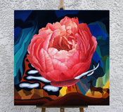 Original art for sale at UGallery.com | One Blossom One World. Peony & Deer III by Guigen Zha | $2,500 | oil painting | 36' h x 36' w | thumbnail 3