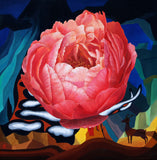 Original art for sale at UGallery.com | One Blossom One World. Peony & Deer III by Guigen Zha | $2,500 | oil painting | 36' h x 36' w | thumbnail 1