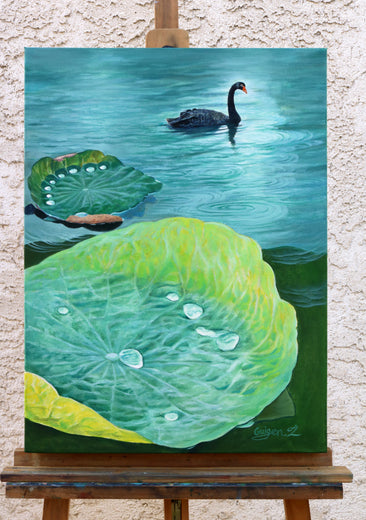 In the Rain by Guigen Zha |  Side View of Artwork 