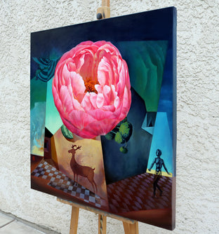 One Blossom One World. Peony & Deer I by Guigen Zha |  Side View of Artwork 