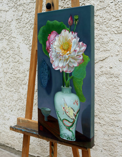 Prunus Vase with a Dragon by Guigen Zha |  Side View of Artwork 