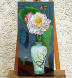Original art for sale at UGallery.com | Prunus Vase with a Dragon by Guigen Zha | $800 | oil painting | 24' h x 12' w | thumbnail 3