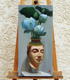 Original art for sale at UGallery.com | The Buddha Head Vase by Guigen Zha | $800 | oil painting | 24' h x 12' w | thumbnail 3