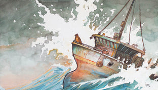 Original art for sale at UGallery.com | Fishing Boat, 3 by Hano Dercksen | $475 | mixed media artwork | 8' h x 14' w | photo 1
