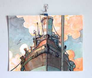 Original art for sale at UGallery.com | Harbor Boat, Rotterdam by Hano Dercksen | $850 | mixed media artwork | 12' h x 16' w | photo 2