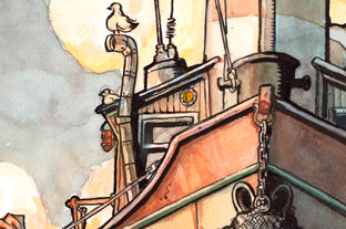 Original art for sale at UGallery.com | Harbor Boat, Rotterdam by Hano Dercksen | $850 | mixed media artwork | 12' h x 16' w | photo 3