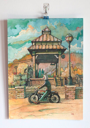 Original art for sale at UGallery.com | Waiting for the Train by Hano Dercksen | $850 | mixed media artwork | 16' h x 12' w | photo 2