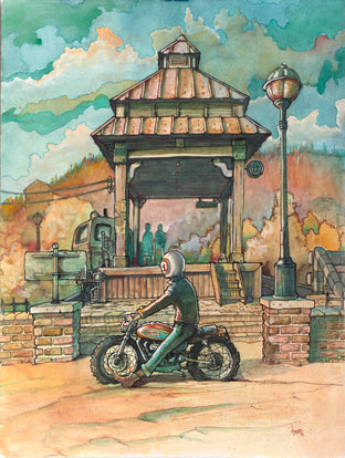 Original art for sale at UGallery.com | Waiting for the Train by Hano Dercksen | $850 | mixed media artwork | 16' h x 12' w | photo 1
