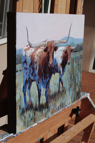 Pagosa 2 Bulls by Heather Foster |  Side View of Artwork 