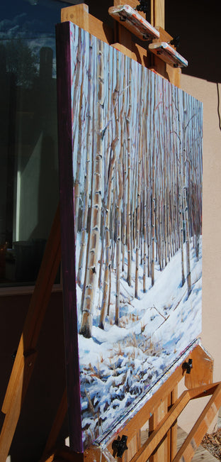Snowy Aspen Grove by Heather Foster |  Side View of Artwork 