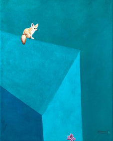 gouache painting by Heejin Sutton titled Fox & Coral-Reef