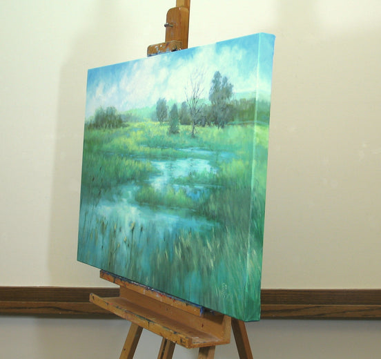High Noon on Broken Tree Marsh by Suzanne Massion |  Side View of Artwork 