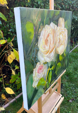 Original art for sale at UGallery.com | Three Blooming Roses and Thorns by Hilary Gomes | $1,575 | oil painting | 24' h x 30' w | photo 2