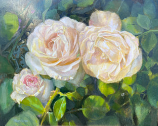 Original art for sale at UGallery.com | Three Blooming Roses and Thorns by Hilary Gomes | $1,575 | oil painting | 24' h x 30' w | photo 1