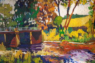 Original art for sale at UGallery.com | Bridge in Early Autumn by Robert Hofherr | $900 | acrylic painting | 22' h x 28' w | photo 4