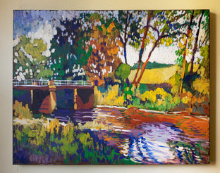 Original art for sale at UGallery.com | Bridge in Early Autumn by Robert Hofherr | $900 | acrylic painting | 22' h x 28' w | photo 3