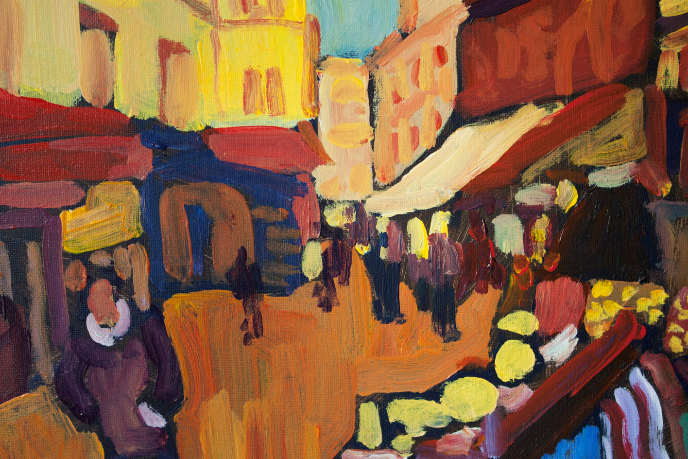 Walking through the Market by Robert Hofherr |  Closeup View of Artwork 