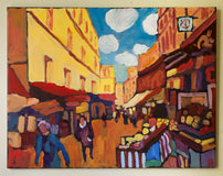 Original art for sale at UGallery.com | Walking through the Market by Robert Hofherr | $800 | acrylic painting | 18' h x 24' w | thumbnail 3