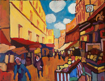 Original art for sale at UGallery.com | Walking through the Market by Robert Hofherr | $800 | acrylic painting | 18' h x 24' w | thumbnail 1
