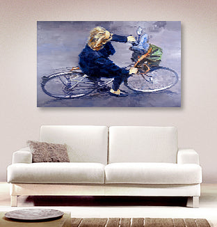 Hotelier On Bicycle In Paris by Warren Keating |   Closeup View of Artwork 
