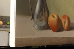 Original art for sale at UGallery.com | Pewter Pitcher and Peaches by Jose H. Alvarenga | $550 | oil painting | 9' h x 12' w | photo 2