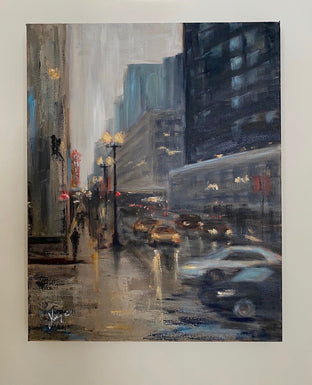 Original art for sale at UGallery.com | State Street at Dusk by Yangzi Xu | $725 | oil painting | 20' h x 16' w | photo 3