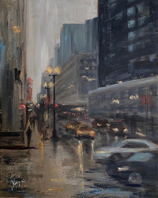 Original art for sale at UGallery.com | State Street at Dusk by Yangzi Xu | $725 | oil painting | 20' h x 16' w | photo 1