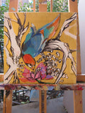 Original art for sale at UGallery.com | Bird Reaching For Blossoms by Colette Wirz Nauke | $225 | acrylic painting | 12' h x 12' w | thumbnail 3