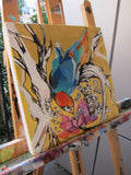 Original art for sale at UGallery.com | Bird Reaching For Blossoms by Colette Wirz Nauke | $225 | acrylic painting | 12' h x 12' w | thumbnail 2