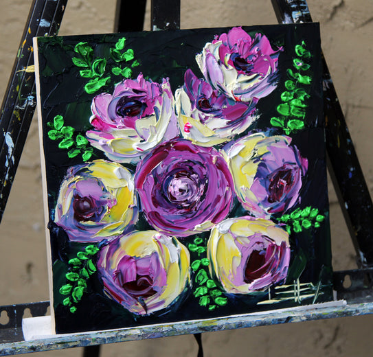 My Favorite Peonies by Lisa Elley |  Side View of Artwork 