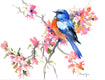 Original art for sale at UGallery.com | Spring, Bluebird and Sakura Blossom by Suren Nersisyan | $400 | watercolor painting | 12' h x 16' w | thumbnail 1