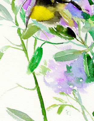 Original art for sale at UGallery.com | Bumblebee and Soft Violet Flowers by Suren Nersisyan | $250 | watercolor painting | 14' h x 11' w | photo 4
