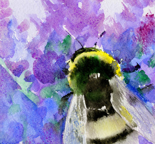 Original art for sale at UGallery.com | Bumblebee and Lavender Flowers by Suren Nersisyan | $275 | watercolor painting | 11' h x 14' w | photo 3