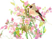 Original art for sale at UGallery.com | Female Cardinal and Pink Blossom by Suren Nersisyan | $325 | watercolor painting | 12' h x 16' w | thumbnail 1