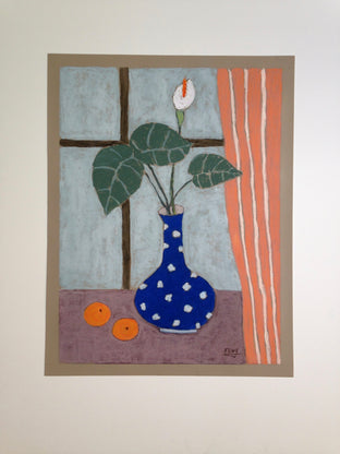 Two Oranges and Blue Vase by Feng Biddle |  Side View of Artwork 
