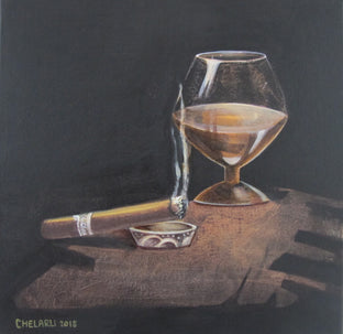 Original art for sale at UGallery.com | Smoking a Cigar by Diana Elena Chelaru | $500 | acrylic painting | 12' h x 12' w | photo 1